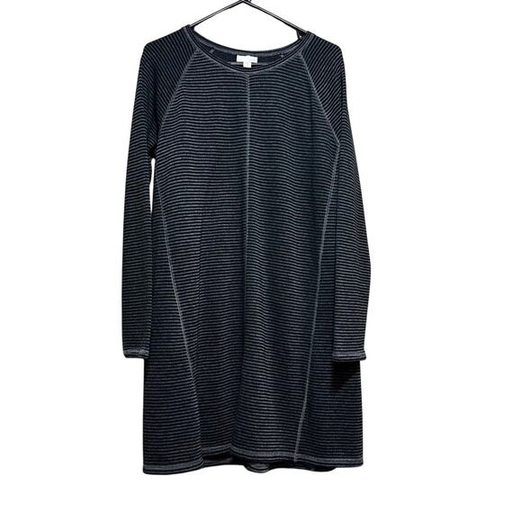 J. Jill Dresses & Skirts - J. Jill Women's Textured Knit Dress Tunic Gray Black Striped Long Sleeve Size M